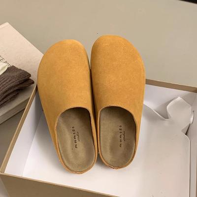 Модная женская обувь на распродаже Новые слинги Женские тапочки Весенние с закрытым носком Замшевые Однотонные Уличные Повседневные Удобные Тапочки Большого размера