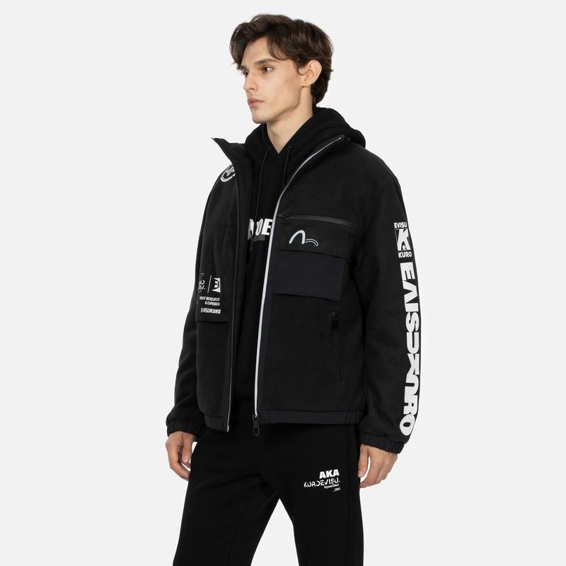 Evisu Мужская плюшевая куртка на молнии с принтом, обычный крой, Черный 2EAGNM3JK5012XXPQ