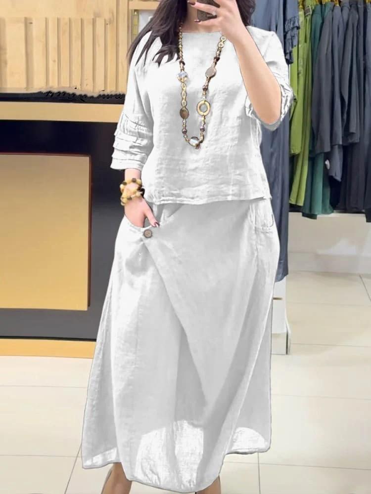 Women's Loose Fit 3/4 Sleeve Top with Asymmetrical Skirt Set, Casual Grey Outfit