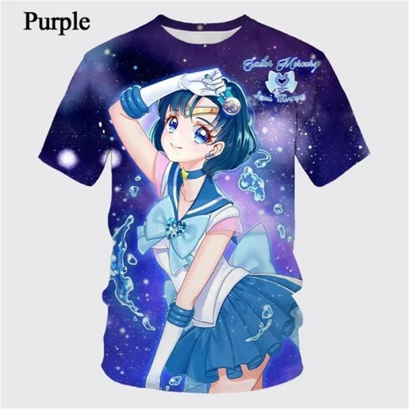 Футболка с коротким рукавом для девочек в стиле аниме «Сейлор Мун» с 3D-принтом, повседневная, с круглым вырезом, детская, унисекс, с коротким рукавом
