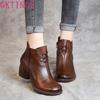 Fashion GKTINOO Spring Autumn Women Boots Genuine Leather Thick Heels Ankle Boots For Women Shoes Retro Handmade Zipper Short Boots