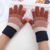 1 Pair Thickened Warm Full Fingers Touch Screen Ribbed Cuffs Women Gloves Winter Striped Splicing Double Layer Fleece Lining