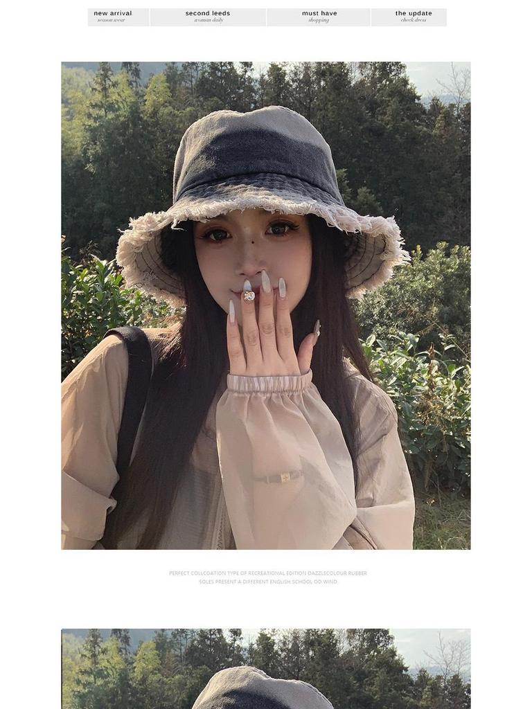 Женская ретро джинсовая шляпа-панама в японском стиле 2025 - Большая защита от солнца, Потертый дизайн, Летняя защита от солнца