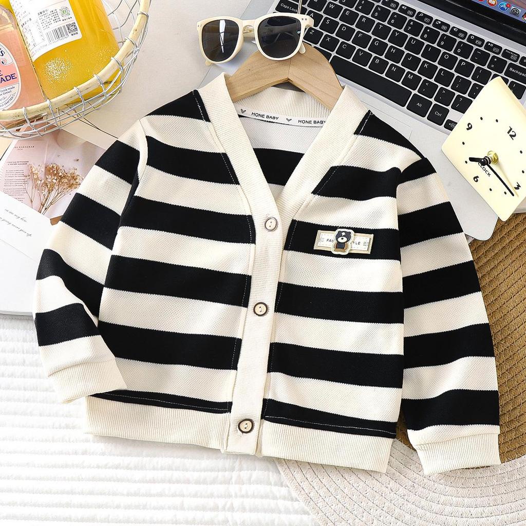 2025 Children's Striped Knitted Cardigan - Stylish Autumn Sweater for Boys and Girls