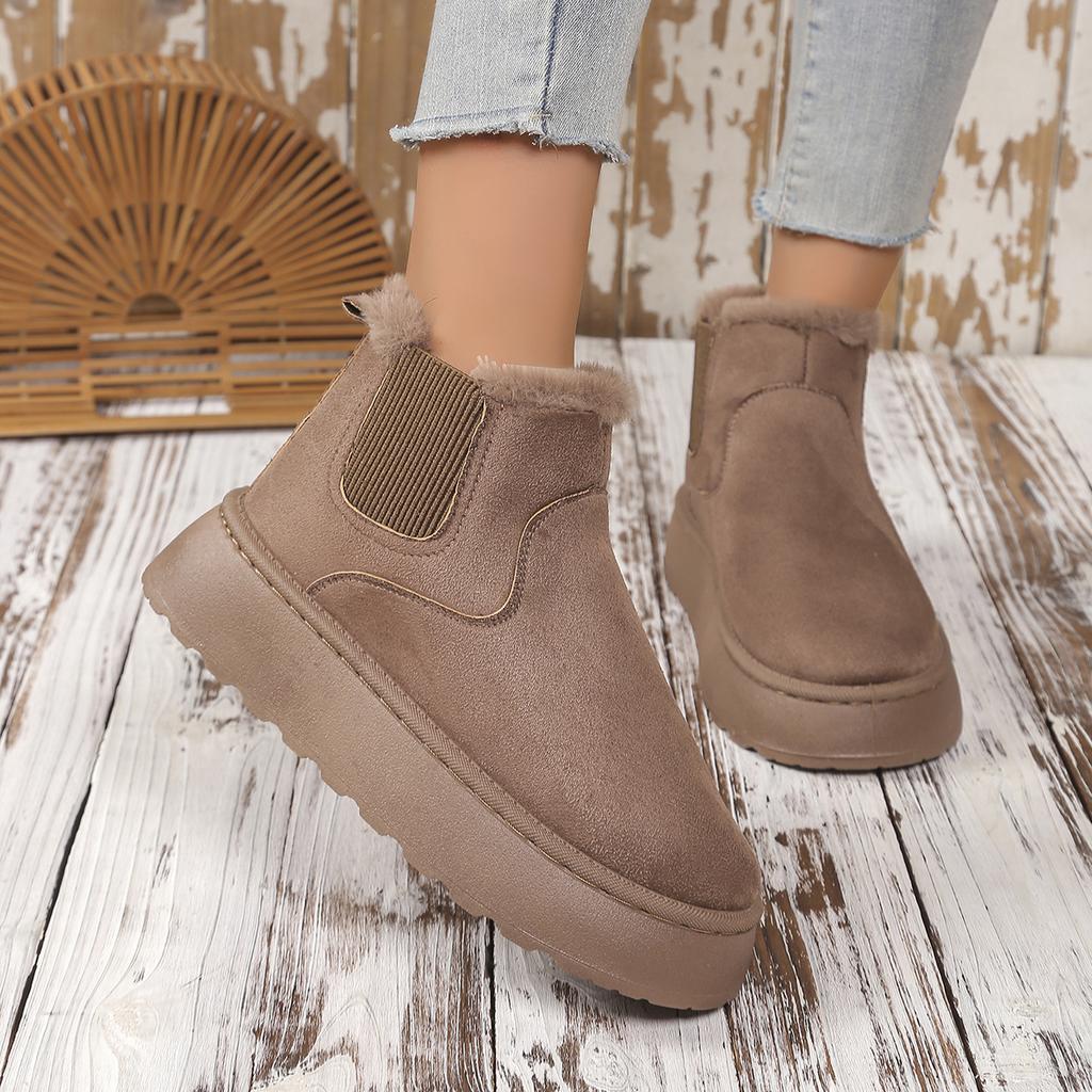 Мода 2024 года, зимние женские ботинки на платформе, однотонные, утолщенные, плюшевые, без застежек, женские, с толстой подошвой, теплая обувь, большие размеры