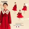 Girls' Red Velvet Peter Pan Collar Long Sleeve Dress