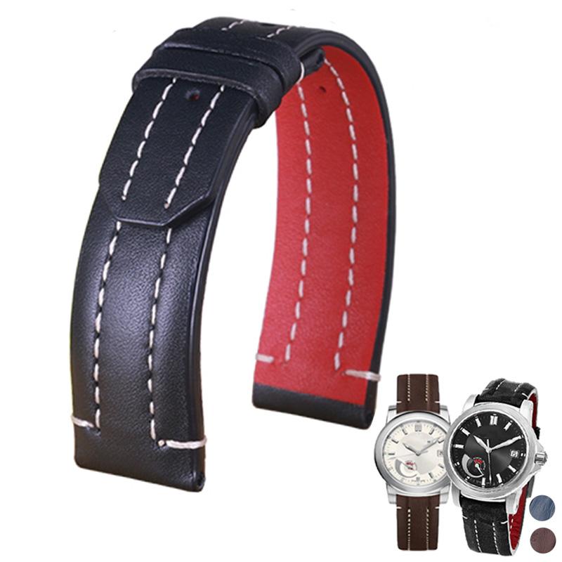 For Bucherer Patravi Series Leather Strap with Special Stitching Men's Folding Buckle Watchband 10625 Black Bracelet 20mm 22mm