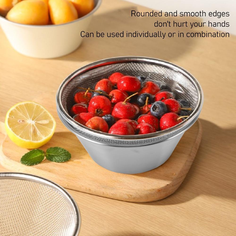 Microporous Structure Rice Strainer Beige Silver Strainer with Bowl Colander with Bowl Meal Prep