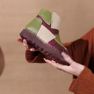 Короткие сапоги из натуральной кожи разных цветов в этническом стиле. Теплая хлопковая обувь. Повседневная женская обувь на плоской подошве.