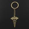 Fashion 30mm Key Ring Metal Key Chain Keychain Jewelry Antique Bronze   Caduceus Medicine Symbol 49x30mm Pendant
