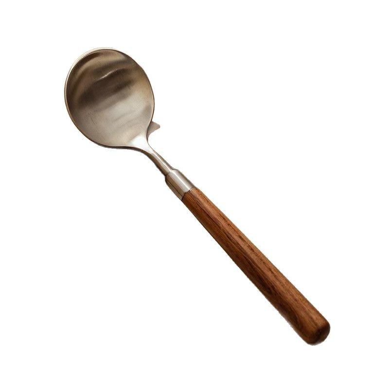 Ложки из нержавеющей стали в западном стиле, ложки под розовое дерево, ложки с круглым кончиком для супа