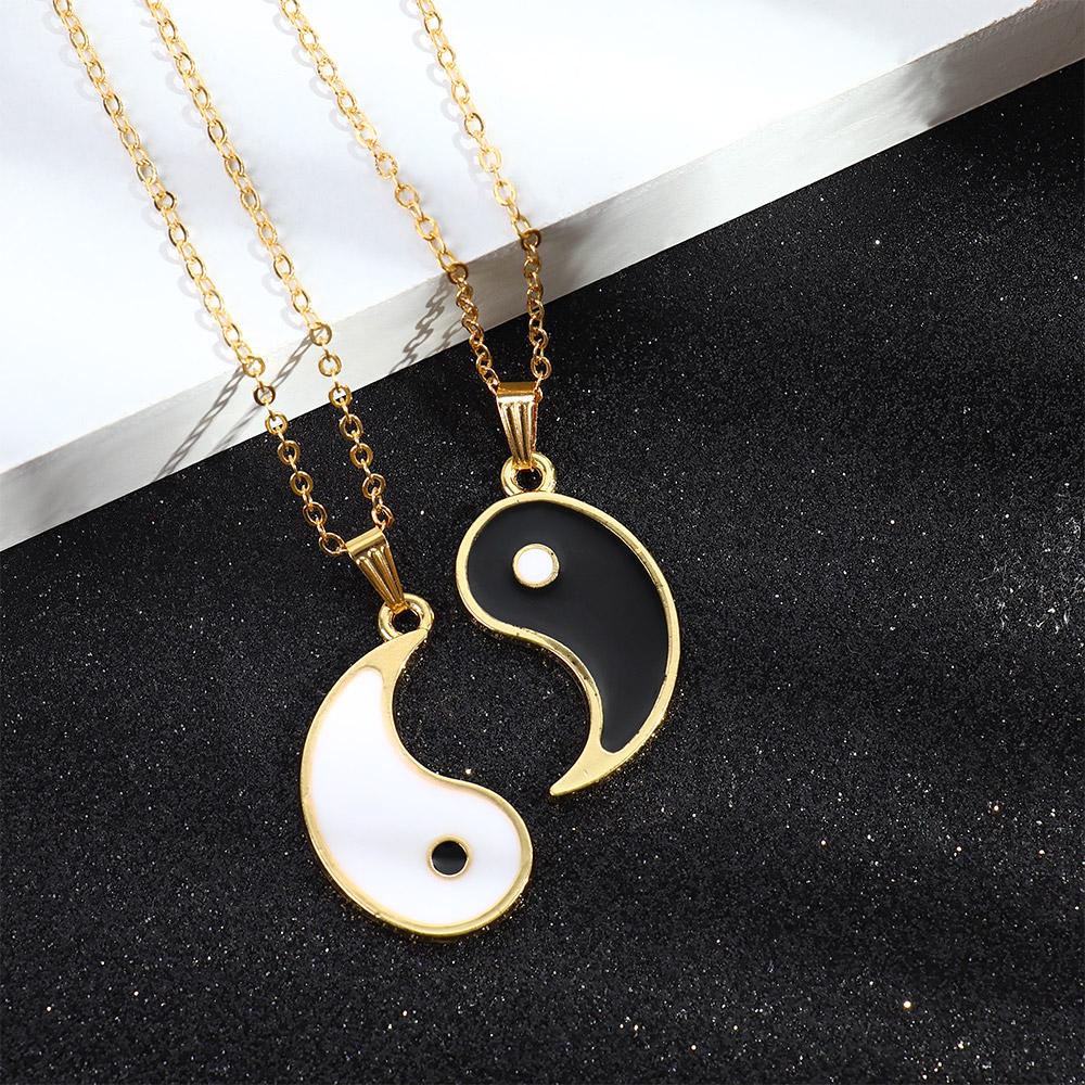 Tai Chi Vintage Yin Yang Mystical Women Gold Pendant Clavicle Chain Necklaces Jewelry