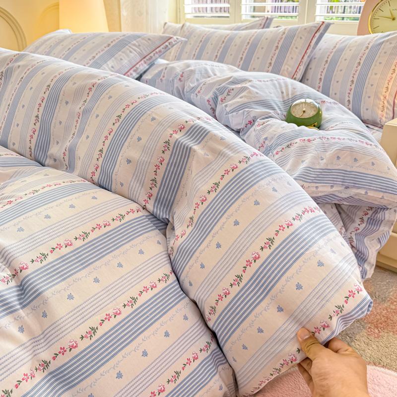 Комплект пододеяльника из 100% хлопка с лавандовым принтом, 3 предмета (1 Пододеяльник + 2 Наволочки) - Дышащий и устойчивый к выцветанию, Комплект постельного белья