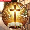 2D Flat 20*20cm1pc Sunny Cross&wheat&pigeon Print Round Window Pendant, Open Bible Books Cenery Followers of Christianity Home Decoration, Perfect
