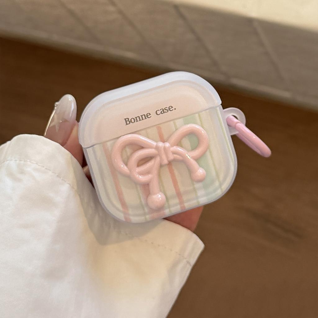 Милый полосатый бант подходит для чехла Bluetooth-гарнитуры Apple AirPods 4-го поколения Pro2 порошковый кулон 1 прозрачный белый 3-го поколения