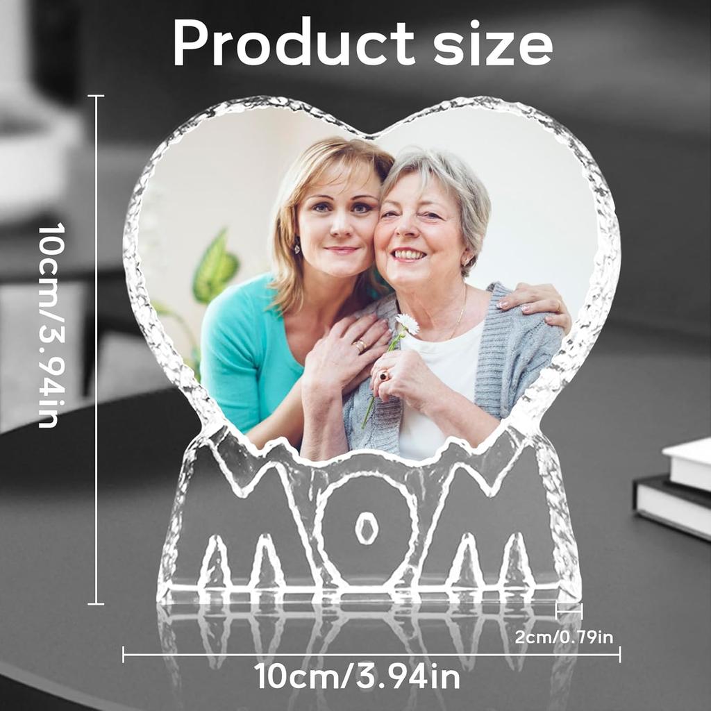 Индивидуальная 3D-кристаллическая фотография, персонализированная 3D-кристаллическая ночная фоторамка в форме сердца, лучший подарок для влюбленных пар, женщин, мужчин, свадьбы (MOM)