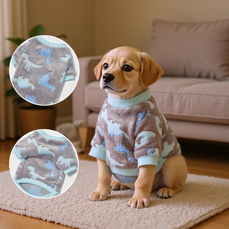 Warm Plush Dog T-Shirt for Winter Soft Fleece Lining Sweater with Cute Animal Printed Puppy Kitten Clothes