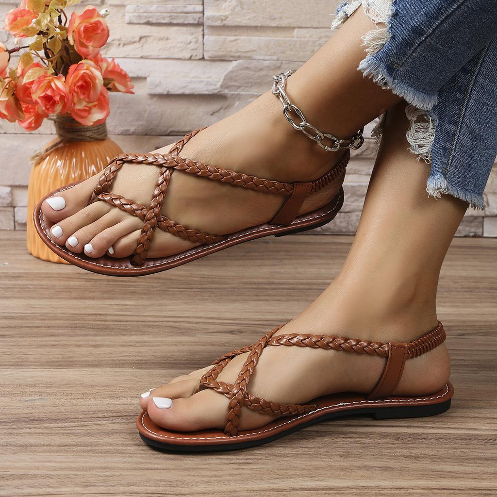 Women Flat Sandals Summer Fashion Woven Gladiator Sandals Women Beach Holiday Shoes