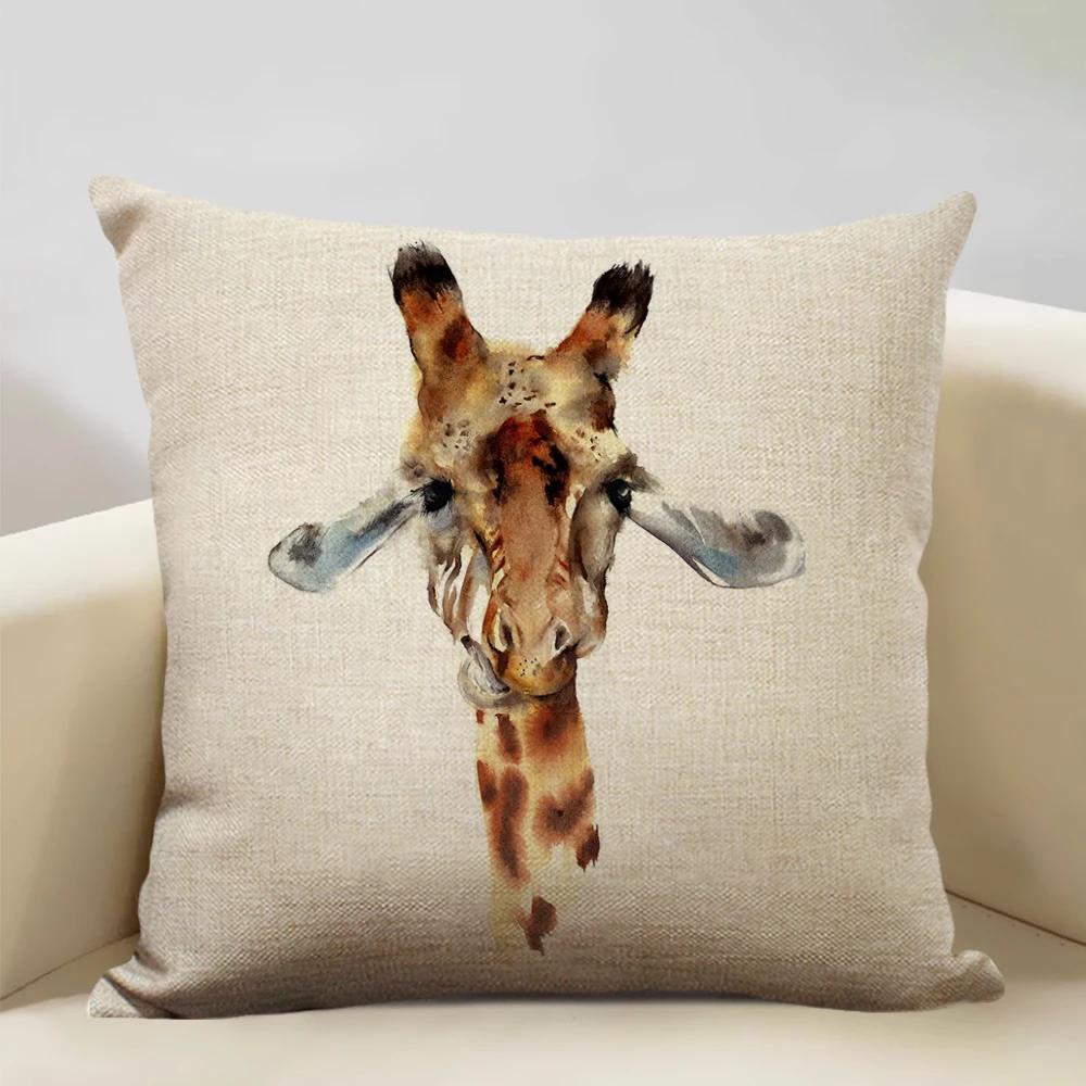 Акварельный Животное Лошадь Курица Ящерица Корова Антилопа Декоративная Наволочка 45x45см Чехол на Подушку для Дивана Домашний Декор