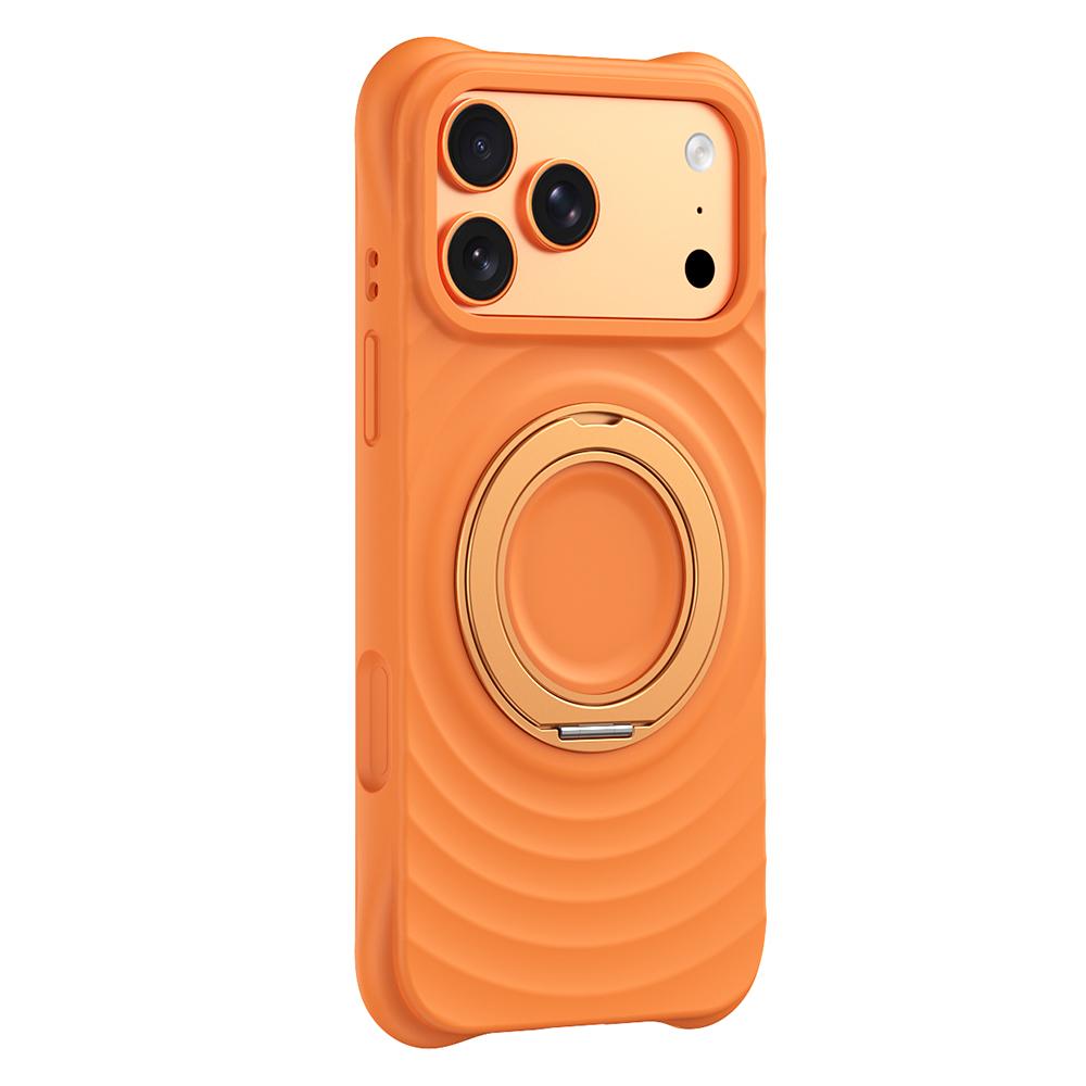 For iPhone 17 Pro Magnetic Case Rotating Kickstand Ripple Texture Liquid Silicone Shockproof Phone Cover