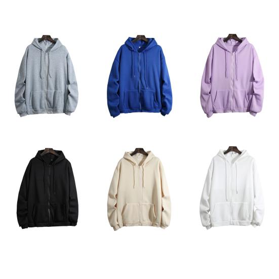 Men Hoodie Coat Solid Color Zipper Long Sleeves Cardigan Pockets Keep Warm Drawstring Hooded Plush Spring Coat Male Clothes