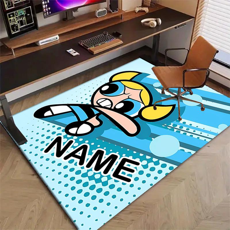 Custom The Powerpuff Girls Mat Personalized Name, Polyester Washable Indoor Entryway Rug, Gift for Christmas, Easter, Thanksgiving Day