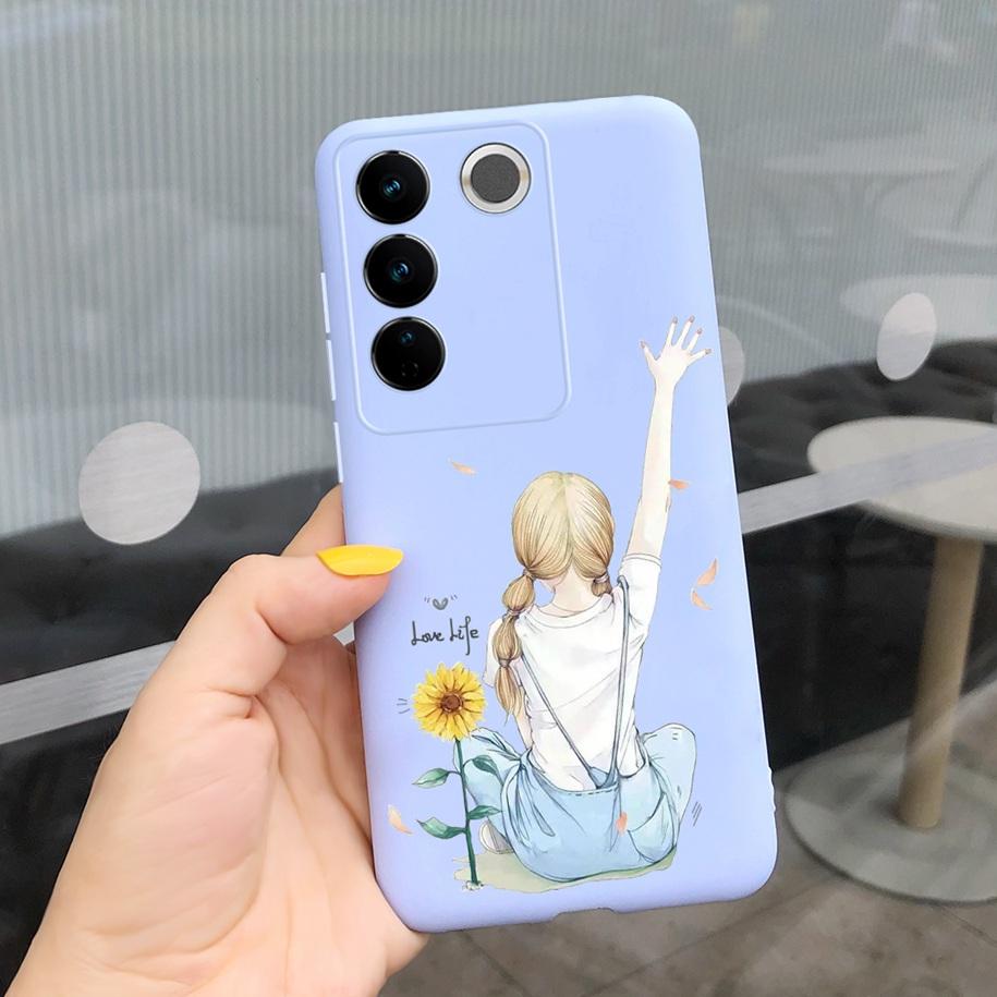 Чехол для Vivo V27 Pro Задняя крышка для Vivo V27e Модный чехол-фунда конфетного цвета с рисунком для Vivo V27 5G V 27e V27Pro V2237 V2230 Мягкий чехол