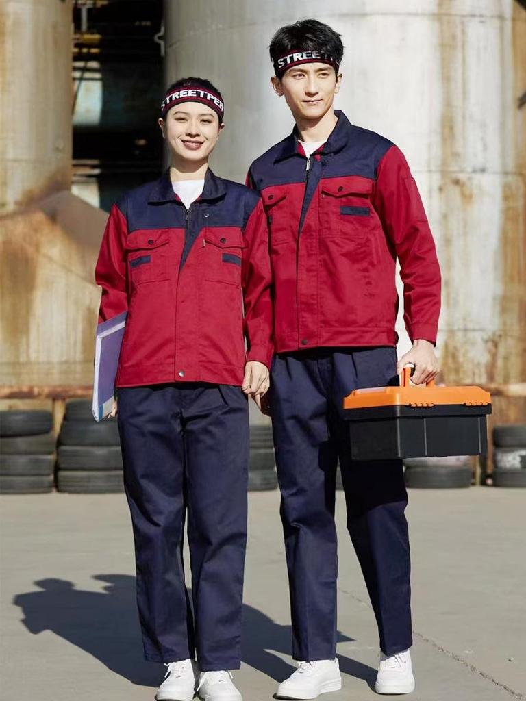 Men's Durable Long-Sleeve Workwear Set for Spring and Autumn: Thickened, Wear-Resistant for Workshop and Auto Repair.