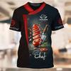 Round Neck Fun Chef 3D Printed T-shirts Fashionable Short Sleeved Men's T-shirts - Soft Medium Stretch Polyester Fabric Summer Relaxed Fit Clothing