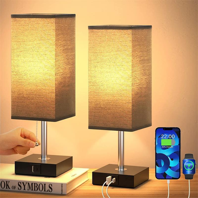 Cloth-shaded Table Lamp with Touch-sensitive Three-level Dimming USB Rechargeable AC Plug Suitable for Bedroom Bedside Tables