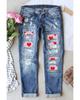 Heart Patchwork Distressed Jeans