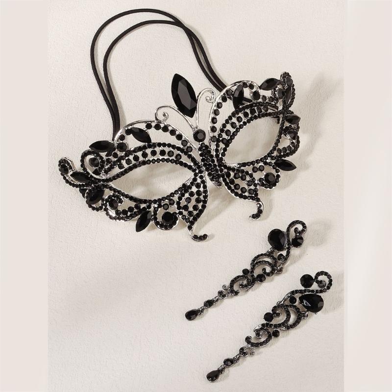 Temperament Rhinestones Jewelry Masquerade Half Face Eye Masks with Adjust Strap