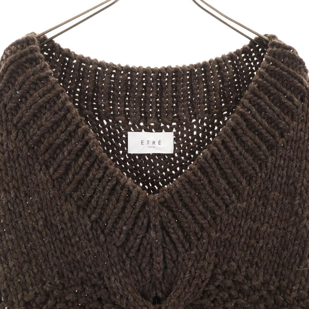 Неиспользованный ETRE TOKYO жилет из перуанской шерсти, трикотажный, F коричневый, женский, б/у