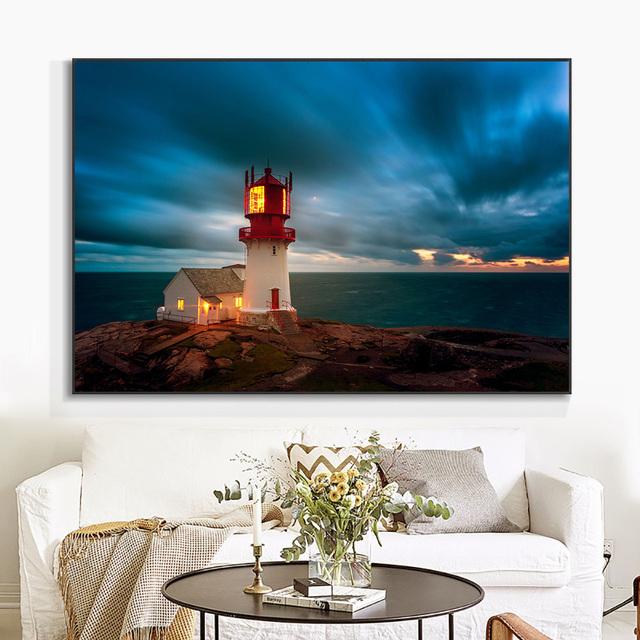 Пейзаж Волнорез Свет Маяк Море Холст Картина Природа Закат Плакаты и принты Настенные художественные фотографии Домашний декор Без рамки