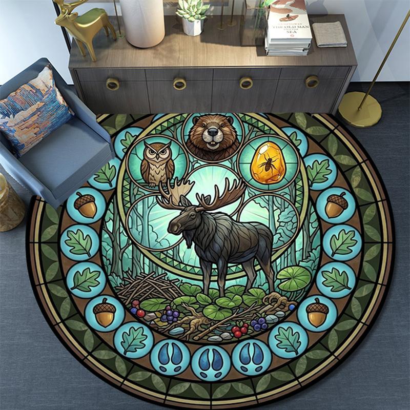 Forest Wildlife Mandala Round Area Rug Under Office Chairs Bedroom Living Room Home Decor