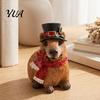 Small Garden Statues for Balcony Christmas Capybara Resin Figurine, Statue with Santa Hat Scarf Wreath, Cozy Interior Decor Pieces Cute Tabletop