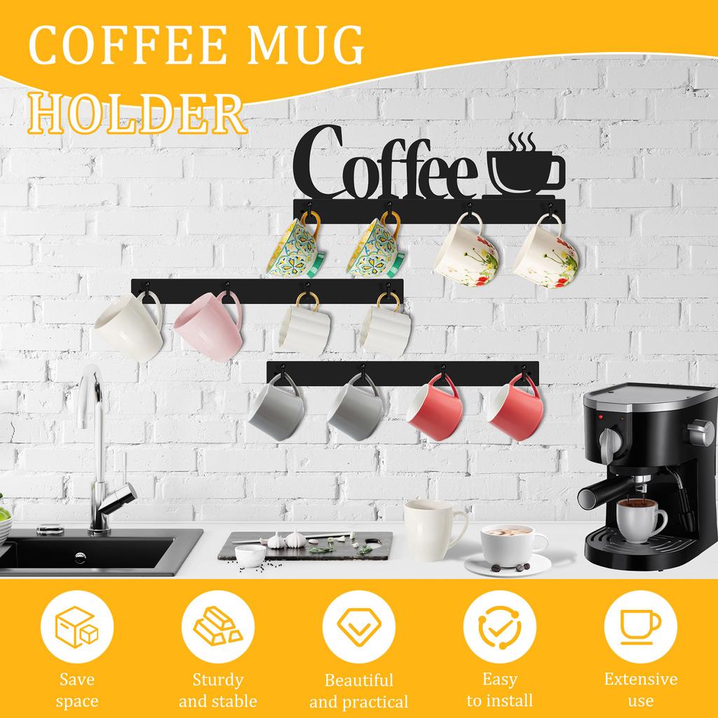 Металлический держатель для кофейных кружек, настенная вешалка для чайных чашек, декоративная настенная подставка для кружек с 12 крючками, не ржавеющая, для кофейного бара, кухни, новый