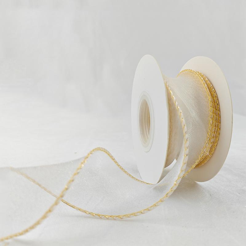 Custom Hologram Sheer Chiffon Polyester White Pink Yellow Organza Ribbon Spool for Wedding Bouquets Wrapping