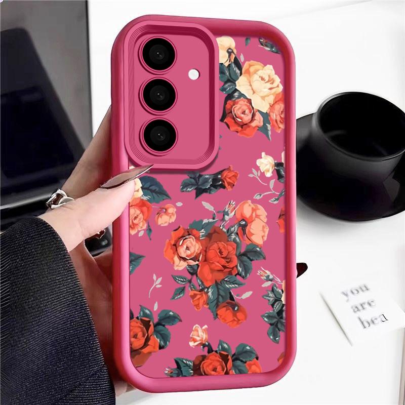 Винтажный чехол с принтом роз и ударопрочным узором для Samsung S24 FE S23 Ultra S22 A16 A55 A15 A35 A54 A25 A34 A14 Мягкий матовый защитный чехол для объектива из ТПУ