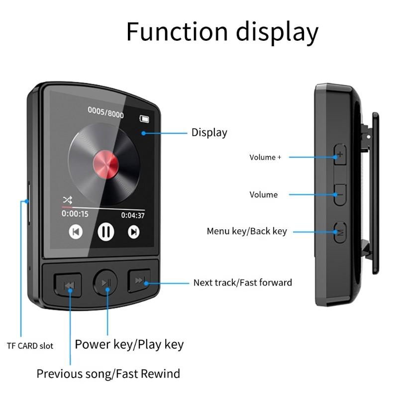 MP3-плеер с экраном 1,8 дюйма, совместимый с Bluetooth 5.0, со встроенным динамиком, поддержка FM-радио
