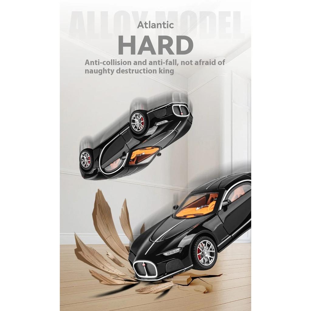 1/24 Bugatti Atlantic Роскошный Спортивный Автомобиль Модель из Сплава, Имитация Звука и Света, Окрашенный Салон, Восстановленные Детали, Настольные Украшения