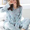 Women's Cotton Pajamas Set  Autumn Solid Long Sleeve Top Long Pants Sleepwear 2 Piece Set for Women Home Lounger Loose Suit