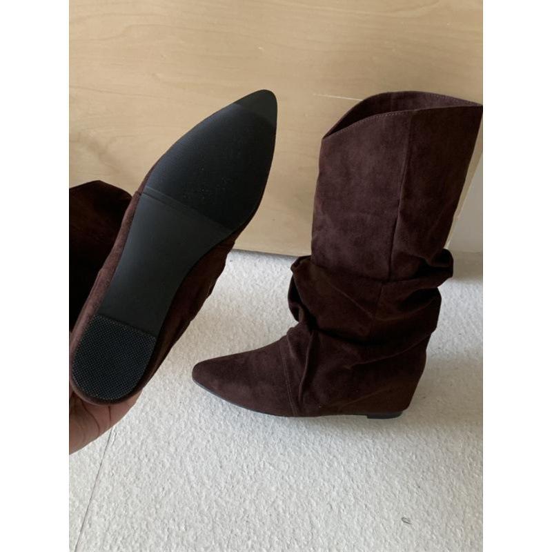 Temperament pleated high boots suede piled boots women's fried street boots new pointed trousers long boots long boots