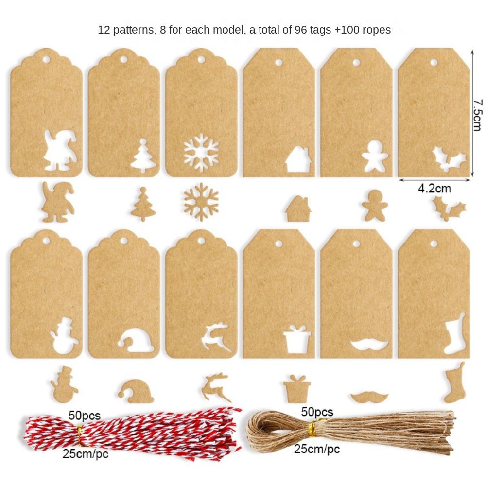 48/96/144pcs Santa Claus Gifts Labels Christmas Tree Shape Kraft Paper Tags Hanging Label New Year