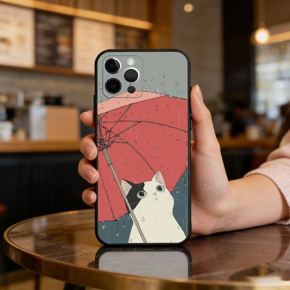 Мультяшный Чехол-Кот A-Art для Телефона iPhone 17,16,15,14,13,12,11 Plus,Pro Max, Мягкий Силиконовый Черный Чехол
