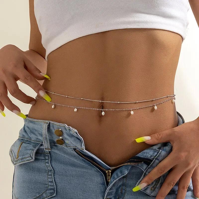 Sexy Double Layer Colorful Stone Chain for Women Crystal Butterfly Waist Bead Belly Chain Belly Belt Summer Beach Body Zircon