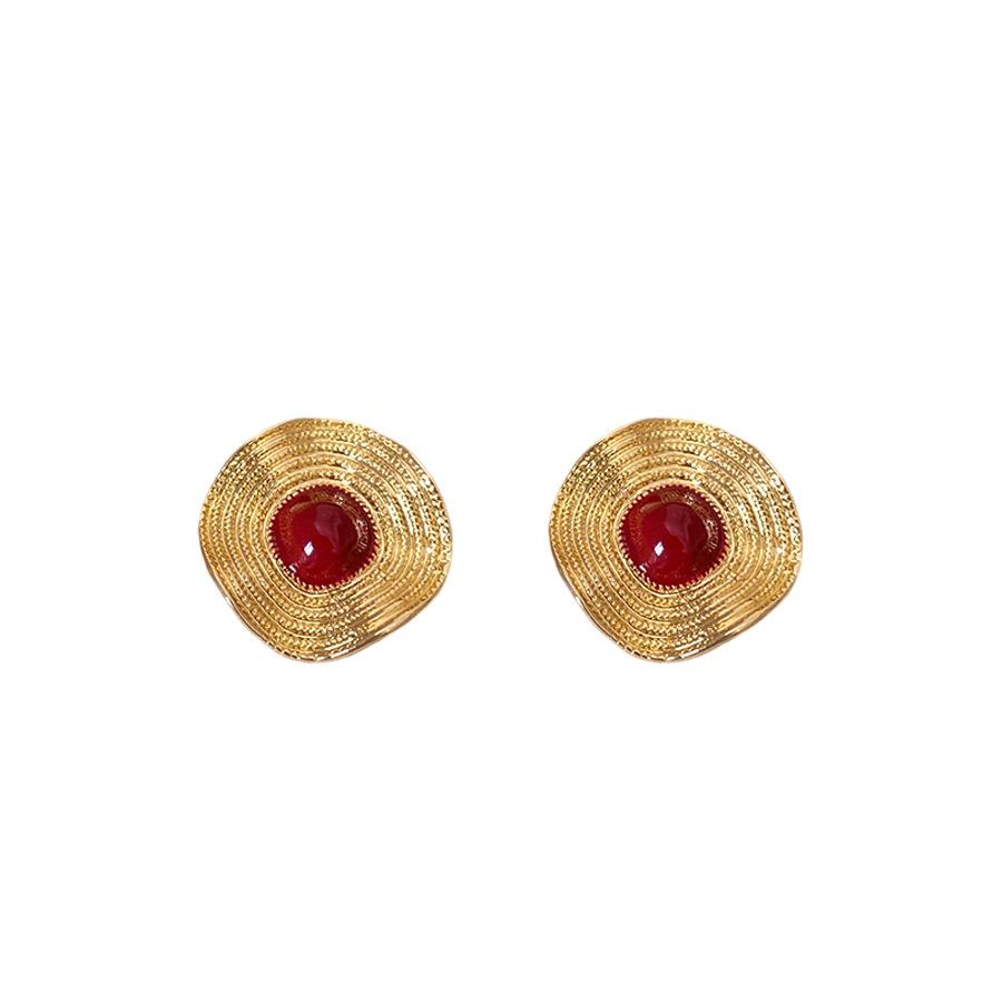 Silver needle oil dripping oval pleated earrings French retro exquisite stud earrings fashion temperament earrings design sense niche