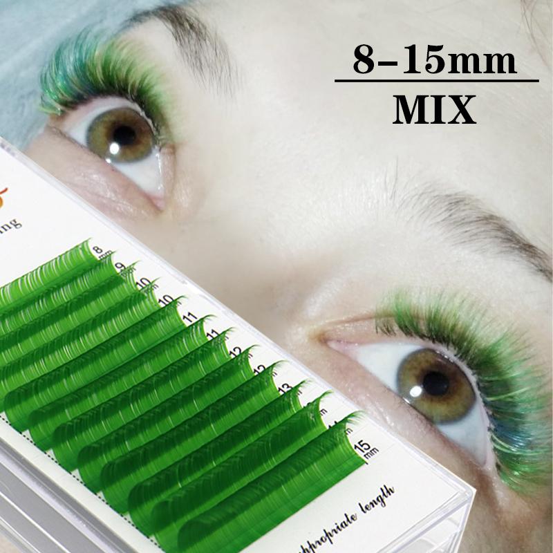 12 Rows Green Color Grafted False Eyelashes, Naturally Soft and Prolonged, Dramatic Eyelashes, Makeup Tools