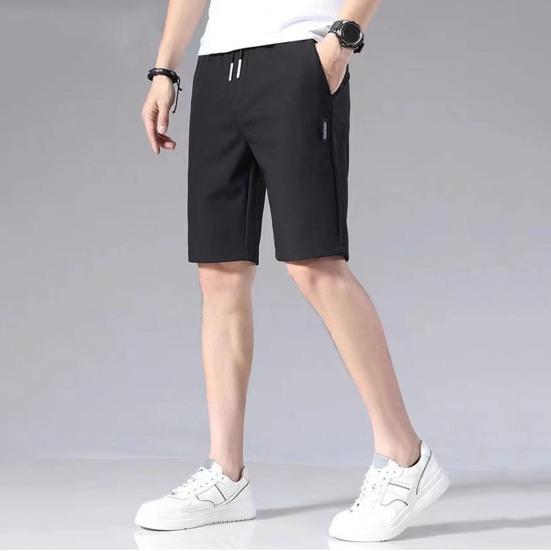 Мужские летние повседневные шорты с эластичным шнурком на талии, прямые широкие шорты с карманами, дизайнерские однотонные спортивные шорты из ледяного шелка