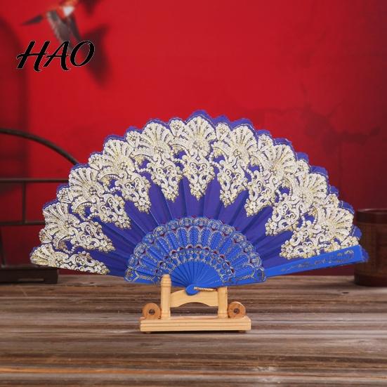 Dancing Fan Folding with Hanging Ring Smooth Opening Comfortable Grip Dance Clear Pattern Chinese Style Fabric School Supply